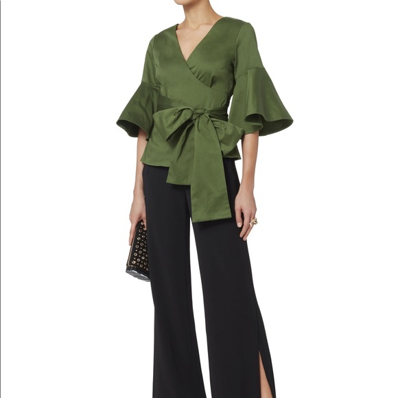 Alexis Kiera Poplin Wrap Top. Olive/Army. Size Large. Intermix - Picture 13 of 13